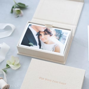 New Natural Linen Single Photo Box | Foil Stamped Names & Dates, Custom Fabric Colors