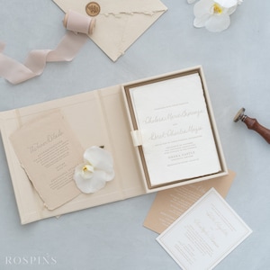 Leinen Einladungsbox - Elfenbein | Hochzeitseinladungsbox | Folienprägung mit Logo oder Texten