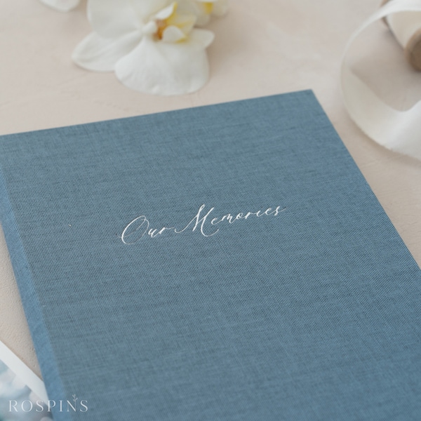 Linen Matted Folio - Lake Blue | Custom size folio | Foil Stamped with logo or texts
