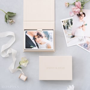 Fotobox Leinen - Elfenbein | Wunschgröße Hochzeit Fotobox | Folienprägung mit Logo oder Texten
