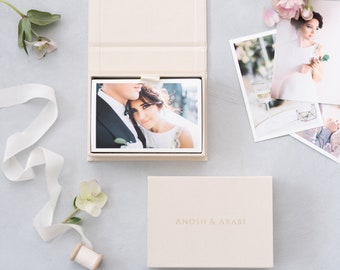 Linen Photo Box - Ivory | Custom size wedding photo box | Foil Stamped with logo or texts