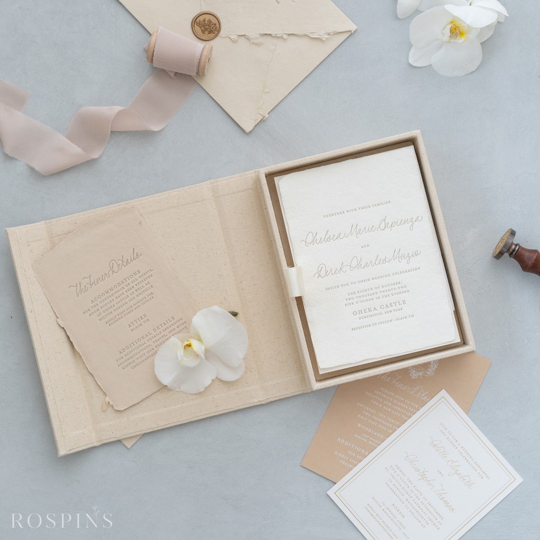Linen Invitation Box New Natural Linen Wedding Invitation Box Foil