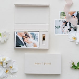 Velvet Photo & USB Box - Champagne | Custom size wedding photo box | Foil Stamped with logo or texts | Box only