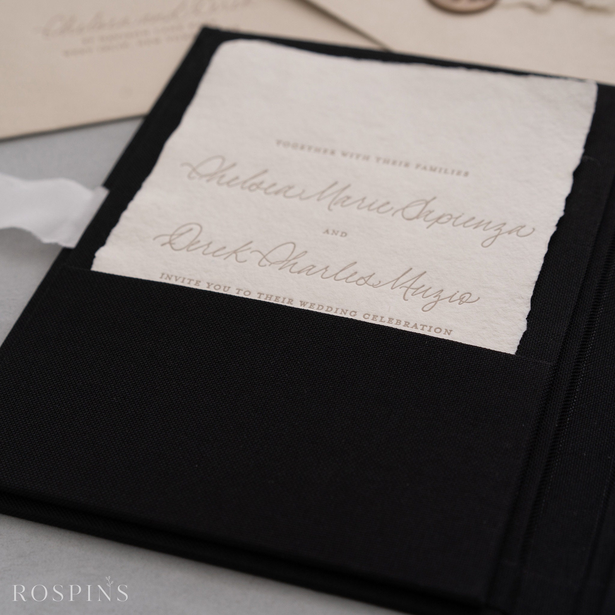 Linen Invitation Folio - Black | Custom Size | Foil Stamped With Logo ...