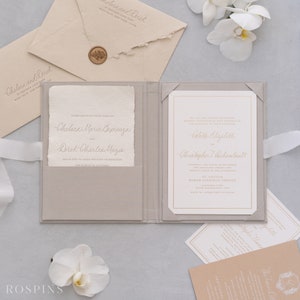Linen Invitation Folio - Light Grey | Custom size | Foil Stamped with logo or texts