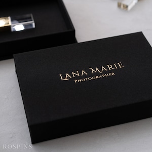 Linen USB box - Black | Custom USB box foil stamped with logo or texts | with USB drive