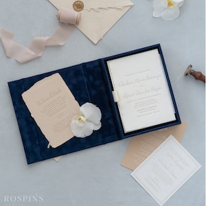 Velvet Invitation Box - Deep blue | Wedding invitation box | Foil Stamped with logo or texts