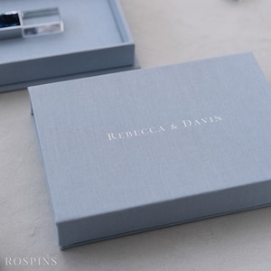 Linen USB box - Light Blue | Custom USB box foil stamped with logo or texts | with USB drive