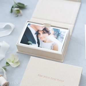 Linen Photo Box - New Natural Linen | Custom size wedding photo box | Foil Stamped with logo or texts