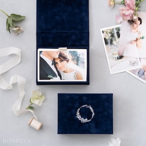 Velvet Photo Box - Deep Blue | Custom size wedding photo box | Foil Stamped with logo or texts