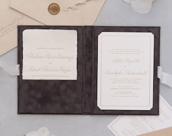 Velvet Invitation Folio - Charcoal Grey | Custom size | Foil Stamped with logo or texts