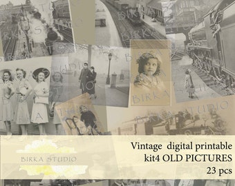 Digital vintage Stationary, Personalized Vintage stationery Ephemera printables, Instant download old photos potraits, Junk journal supply