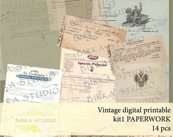 Digital vintage Stationary, Personalized Vintage stationery Ephemera printables, Instant download custom stationary, Junk journal supply