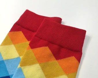 Multi-coloured check socks - Hustle Cooperative fashion socks - Unisex/Mens/Womens - High Quality Mens Socks - Funky Socks