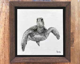 Sea Turtle - Artist Proof, 6x6" Acrylic Painting, Tropical Sea Life Artwork, Simple Small Ocean Wall Art Decor by Ben Atkin