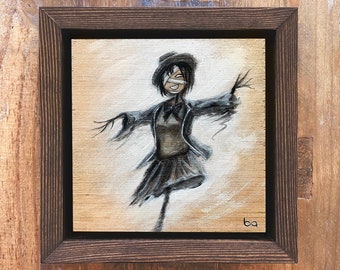 Scarecrow - Artist Proof, 6x6" Acrylic Painting, Cute Kawaii Girl Scare Crow Artwork, Creepy Cool Mummy Wall Art Decor, by Ben Atkin