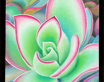 Succulent - Hand Painted, 4x4" Original Acrylic Painting, Colorful Green Flower Artwork, Mini Floral Custom Gift Wall Art Decor by Ben Atkin