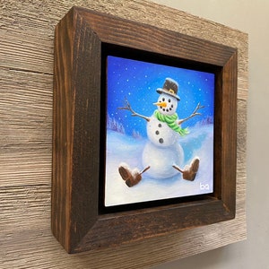 Snowman Hand Painted, 4x4 Original Acrylic Painting, Snowman Portrait, Winter Snow Custom Art, Christmas Gift Wall Art Decor by Ben Atkin image 2