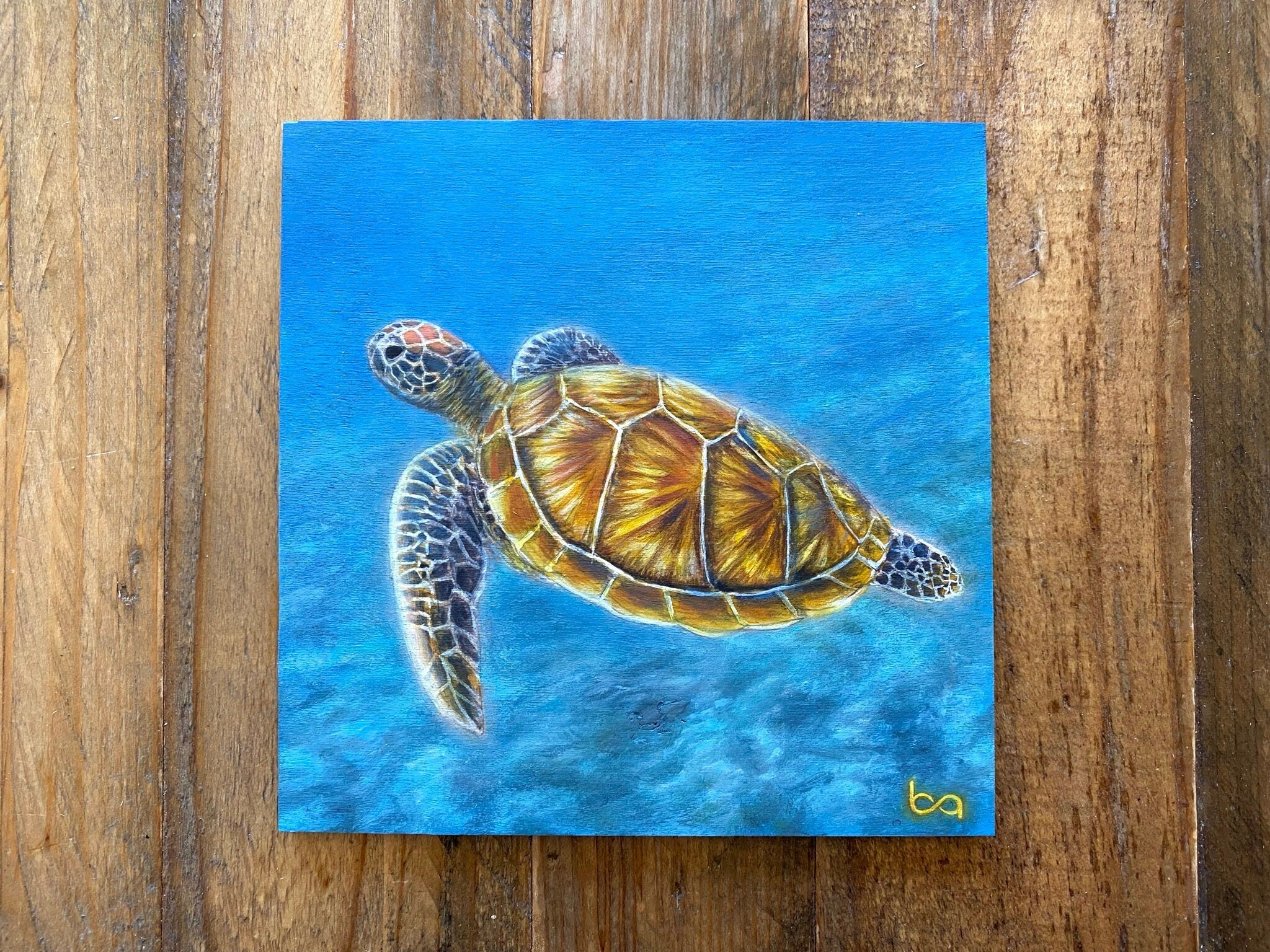 Sea Turtle Hand Painted Original Acrylic Painting Tropical Etsy
