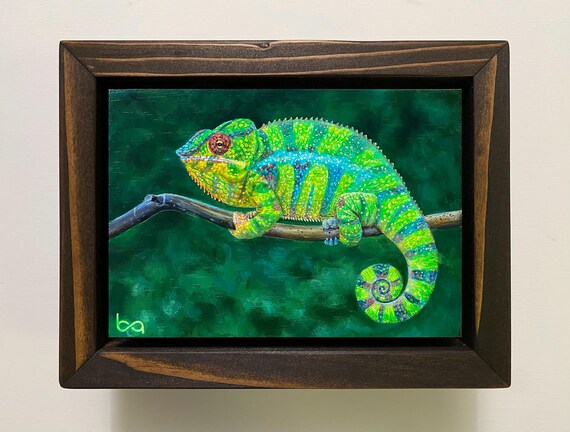 Chameleon Painting, Original Acrylic Lizard Artwork (5x7) - Etsy