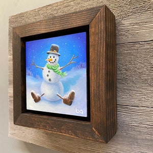 Snowman Hand Painted, 4x4 Original Acrylic Painting, Snowman Portrait, Winter Snow Custom Art, Christmas Gift Wall Art Decor by Ben Atkin image 3
