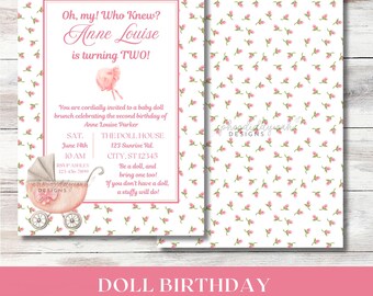 Bring a Doll Birthday Invitation, Baby Doll Birthday, 2nd Birthday Girl Invite, Digital Download, Printable Invitation, Editable Template