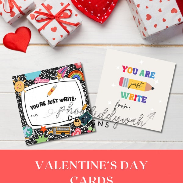 Pencil Valentine's Cards | You are just WRITE | Writing themed Valentine Favor Tags | Classroom Valentine Exchange