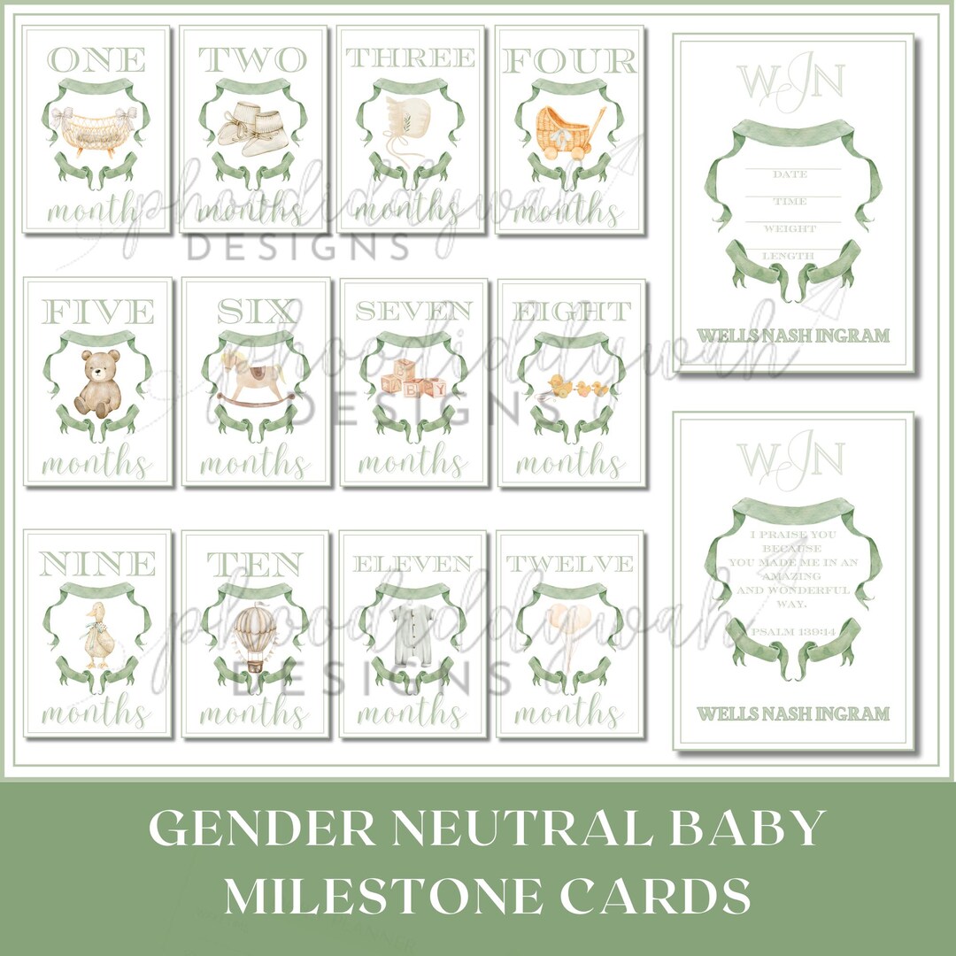 Baby Milestone Cards | Gender Neutral Milestone Printable | Sage Green ...
