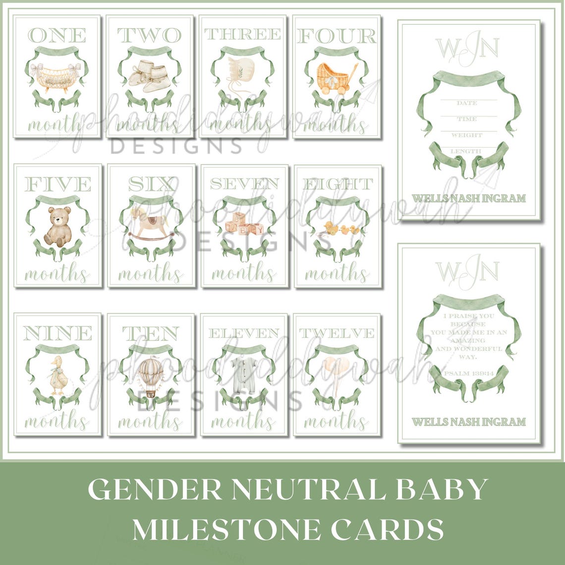 Baby Milestone Cards | Gender Neutral Milestone Printable | Sage Green ...