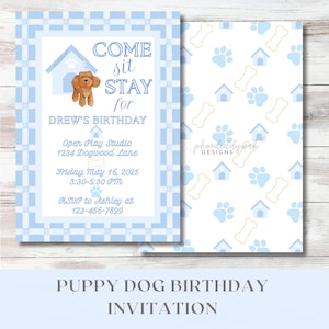 Puppy Dog Birthday Invitation | Come, Sit, Stay | Birthday Pawty Kids Invite | Digital Editable Printable | Instant Download | Adopt a Puppy