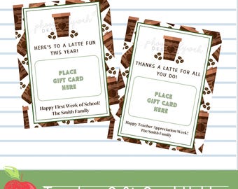 Portatarjetas de regalo para el regreso a clases imprimible / Tarjeta de regalo de café con leche para el primer día de clases / Regalo para conocer al maestro / Descarga instantánea