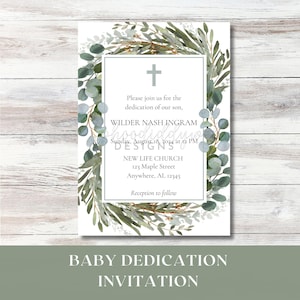 Invitation de dévouement de bébé | faire-part de baptême | Faire-part de baptême de bébé | Invitation de dédicace d'enfant | Modèle modifiable | Imprimable