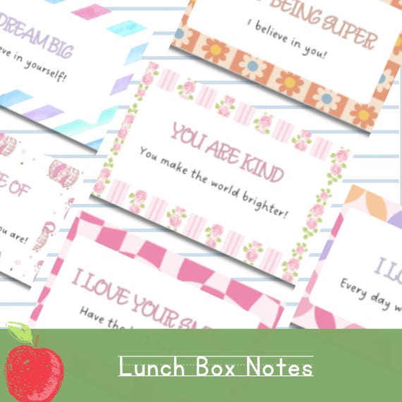 Lunch Box Notes | Positive Notes of Encouragement | Notes from Home | Themed Backpack Notecards | School Lunch Box Love Notes