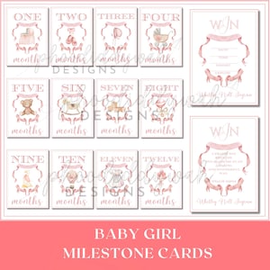 Cartes bébé étape importante | Fille jalon imprimable | Cartes photo vintage roses pour bébés marquants du mois