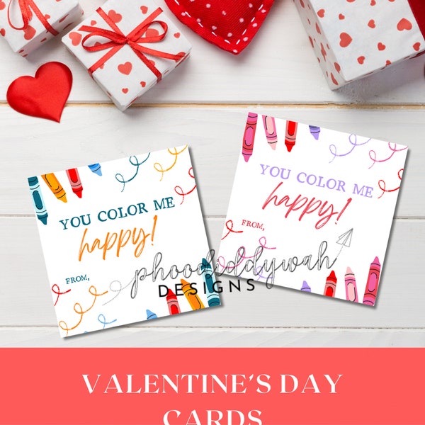 Buntstift-Valentinstagskarten | Du färbst mich glücklich | Färbung Valentine Favor | Klassenzimmer Valentinstag Börse