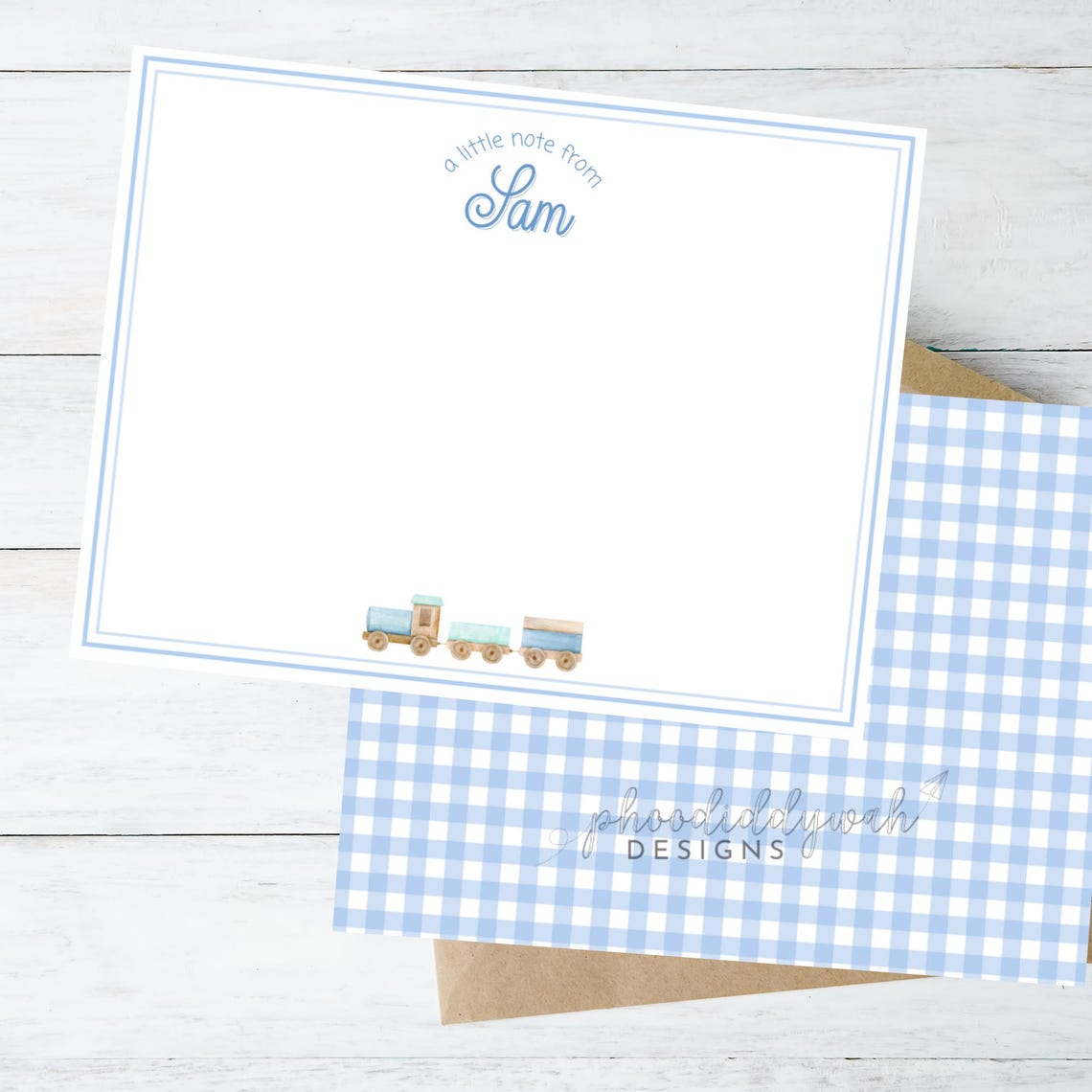 Sticky Notes Train Template Blue Train Stationery Set | Green Train Note Cards | Boys' Gingham ...