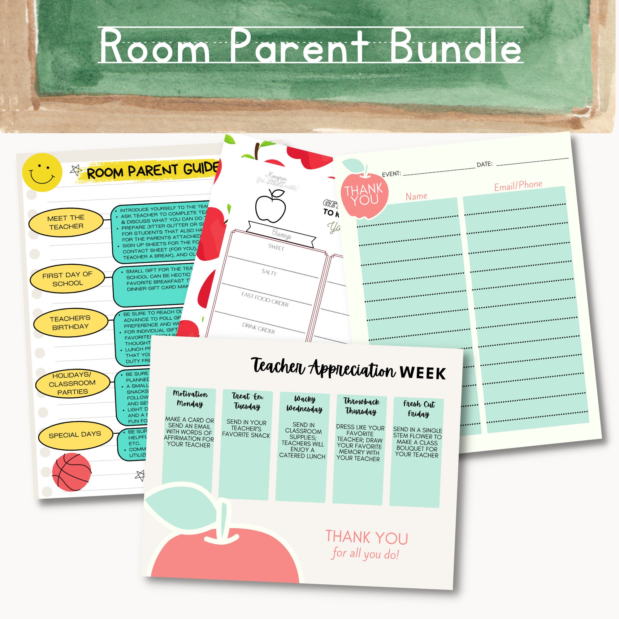 Teacher Appreciation Week Schedule | Room Parent Bundle | Room Parent Guide | Teacher Helper | Teacher Gifts