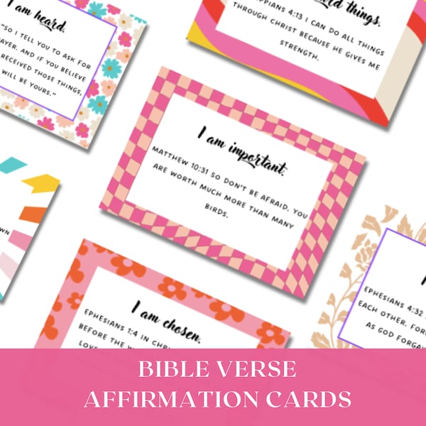 Daily Affirmations for Teen Girls | Bible Verse Affirmation Cards | Scripture Cards | Inspirational Printable