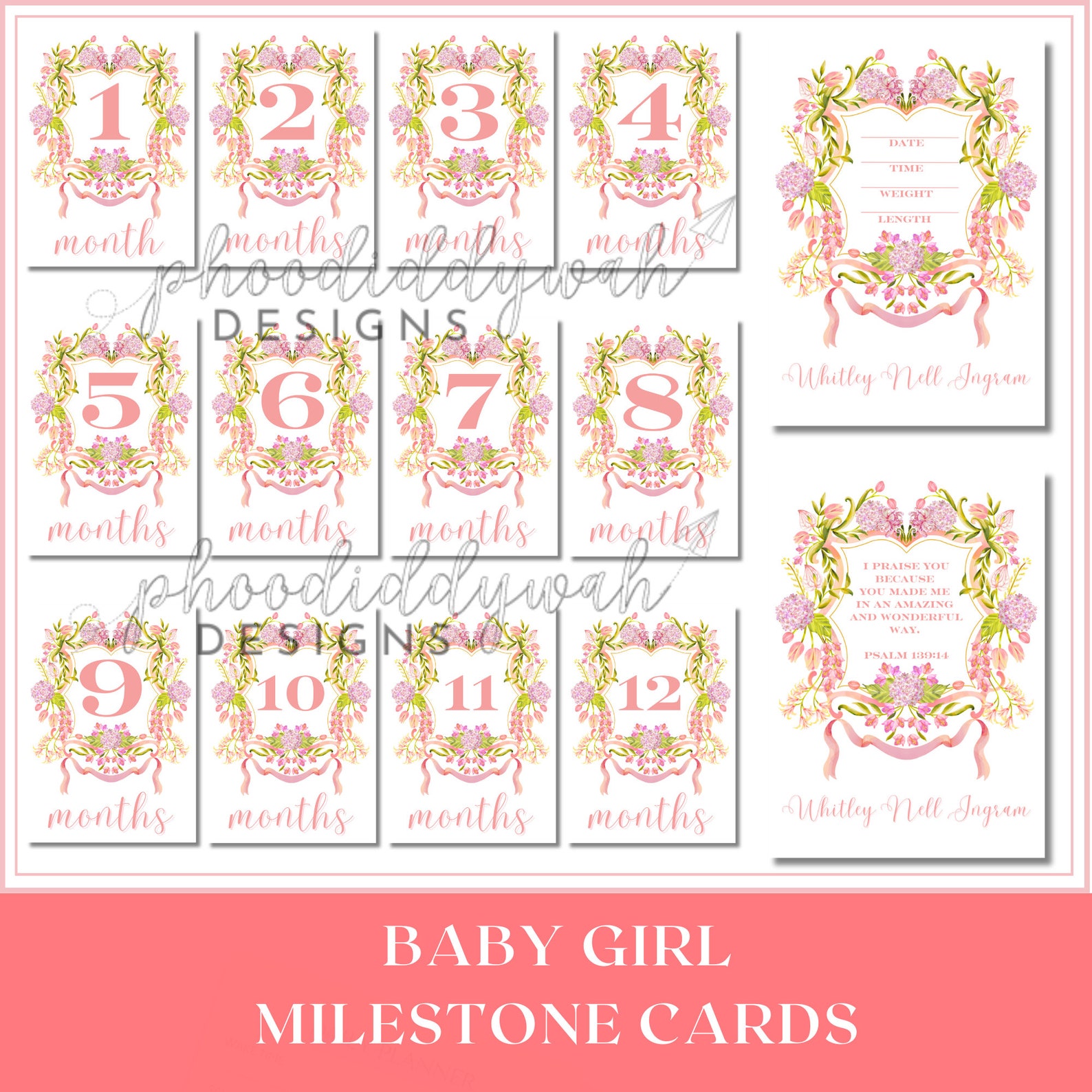 Baby Milestone Cards | Girl Milestone Printable | Pink Floral Crest ...