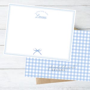 Blaue Schleifen-Briefpapier-Set | Blau Gingham Grußkarten | Mädchen Briefpapier | Bearbeitbare Briefpapier Vorlage | Sofort Download