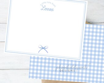 Juego de papelería con lazo azul / Tarjetas de notas con cuadros azules / Papelería para niñas imprimible / Plantilla de papelería editable / Descarga instantánea