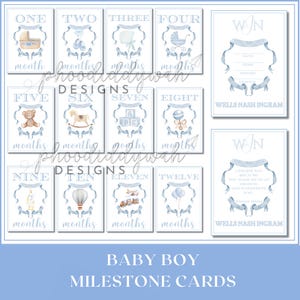Cartes bébé étape importante | Jalon garçon imprimable | Cartes photo vintage bleues pour bébés marquants du mois