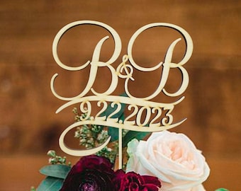 Rustic Monogram Cake Topper with Two Initials Personalized Wood Letters for Wedding cake topper Custom Wedding Cake Topper B Letter B cake