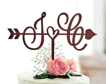 Wedding Cake Topper Arrow Cake topper for Wedding Arrow cake topper letter J Rustic cake topper C Personalized monogram Cake Topper J C gold