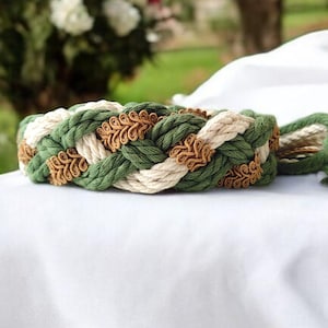Celtic Handfasting Cord, Rustic Handfasting Cord, Celtic wedding, Traditional Celtic Pattern, Green Beige Handfasting Cord Celtic