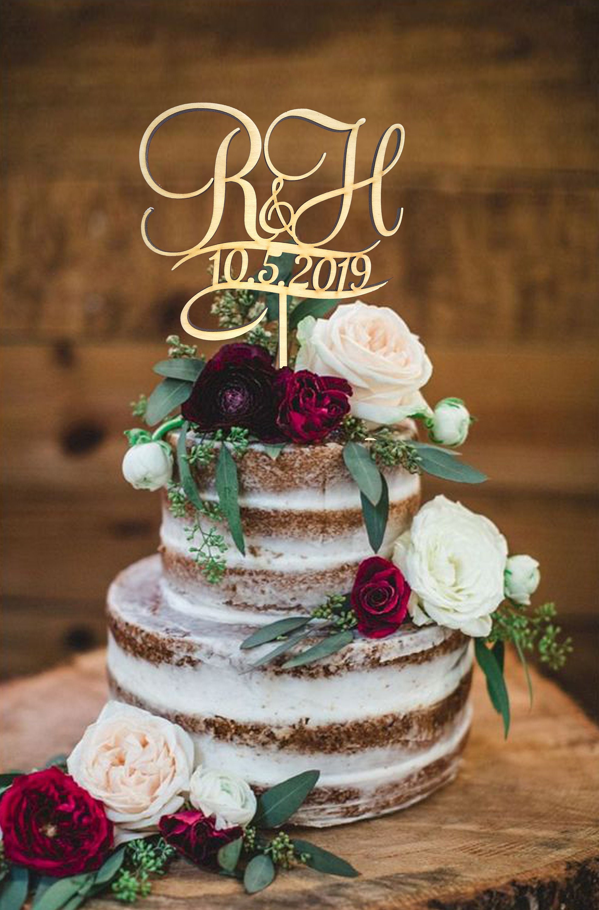 H Cake Topper Date Cake Topper R Rustic Weding Cake Topper Etsy