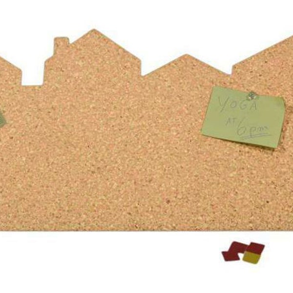 Kork-Pinnwand mit dem Motiv "Stadt / Skyline" | 60x30 cm | inkl. Klebestreifen, 6 Pins