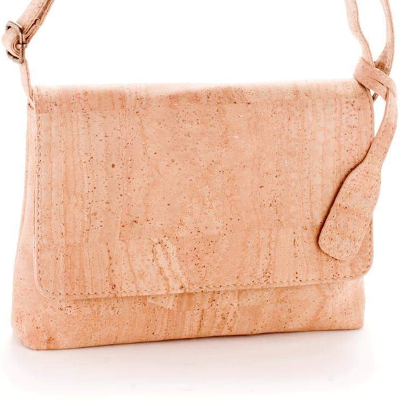 Small shoulder bag made of cork fabric - natural cork colored - beige - cork bag with shoulder strap