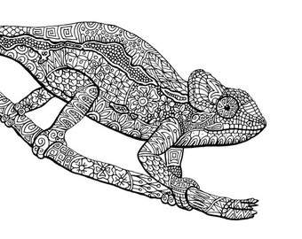 Download PDF, Mandala Reptilien, Malvorlage, Schildkröte, Chamäleon, Leguan, Alligator, Python, Baumpython, Malen, Zeichnung, Malbuch
