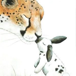 Postkarte "Freundschaft ohne Grenzen", Tiermotiv, Tierpostkarte, Gepard, Haustier, Kaninchen, Hase, Freundschaft, Liebe, Häschen, niedlich